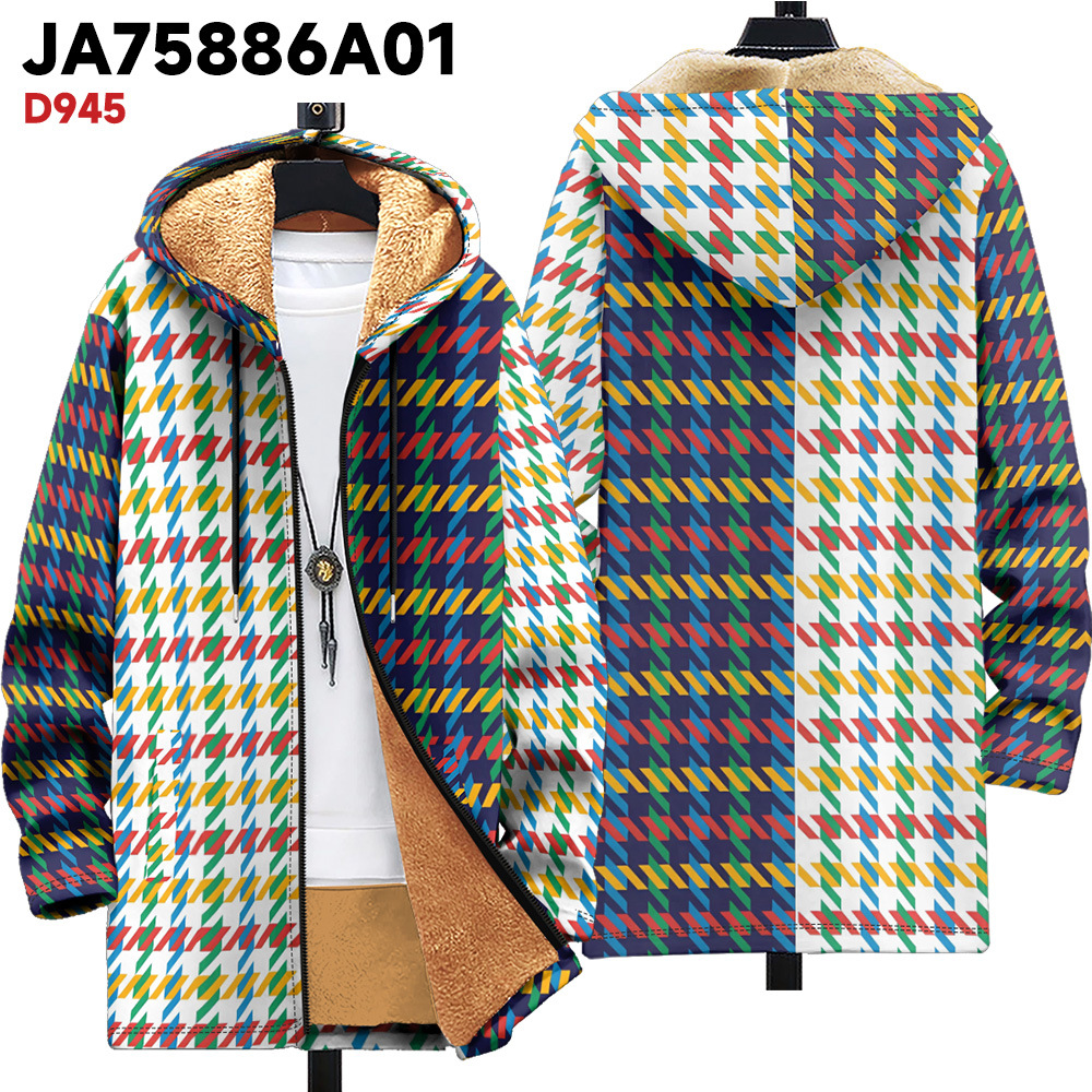 Cotton jacket outdoor zipper multi pattern British fleece 3D printed hooded cardigan pocket thickened_voghion.com