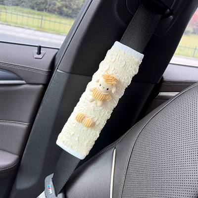 Seat belt shoulder pad Child Anti-Neck-Strangling Safety Belt - yellow-lamb-yellow-pearl-bow-new-puff-shoulder-pads-1-pack