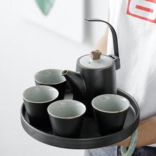 日式粗陶茶具套装 一壶四杯一盘整套功夫茶具 logo礼盒包装