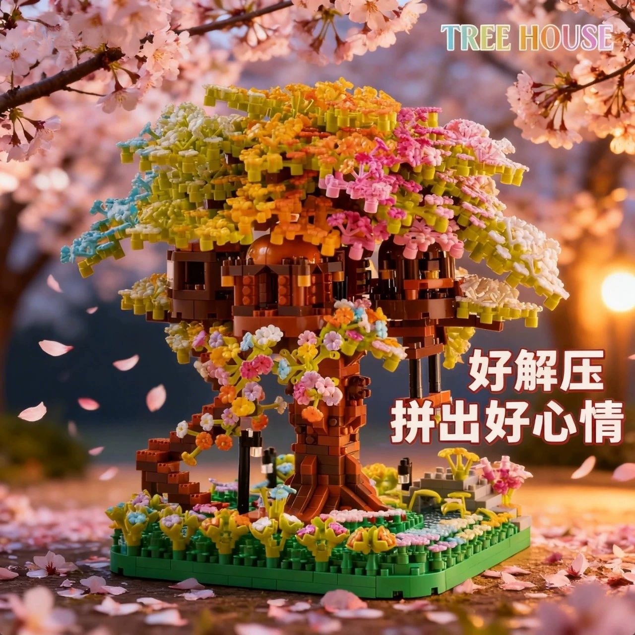 Конструктор Building Set Legо Cherry Blossom Tree, маленькие кирпичики, варианты LED и из акрила, подарок на день рождения