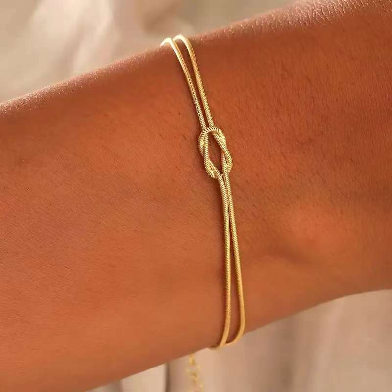 Cross-Border Fashion Light Luxury Simple Knotted Winding Couple Style Double-Layer Snake Chain Niche Temperament Bracelet Amazon Jewelry