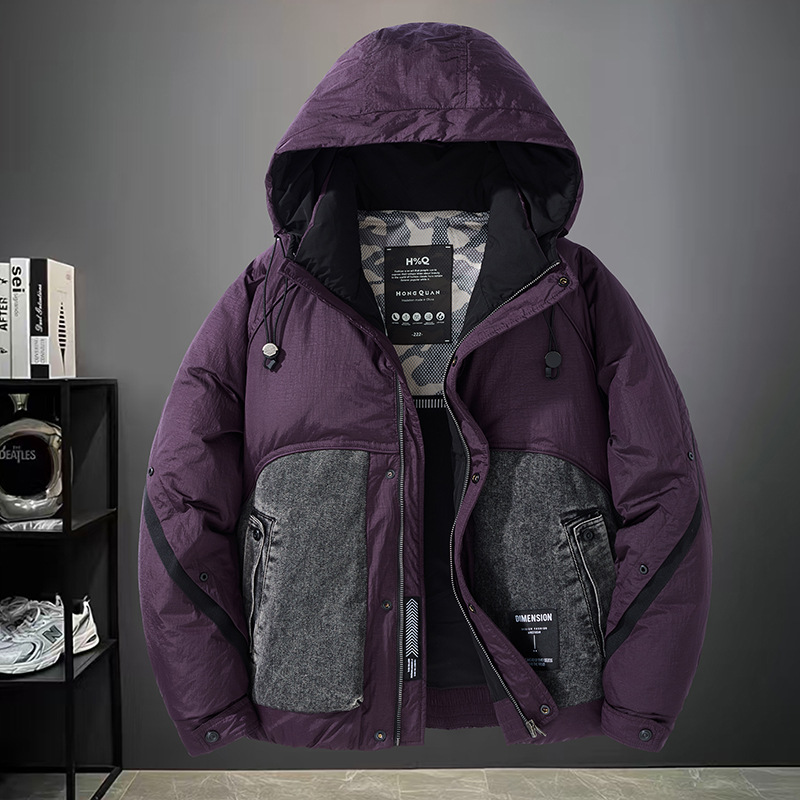 Chaqueta de Plumón con Capucha Estilo Cargo para Hombre de Poliéster y Plumón, Térmica, para Uso Diario en Invierno