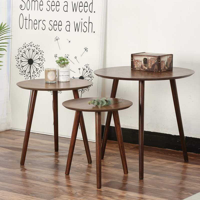 Retro Coffee Table Black Walnut Solid Wood Small Apartment Dining Table Balcony Table Small Round Table Sofa Corner Direct Sales Amazon