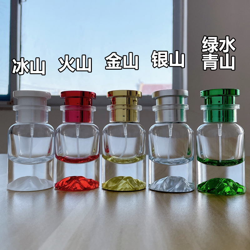 现货批发透明火山厚底化妆品分装水瓶3 0ML 电解喷头中套香水瓶