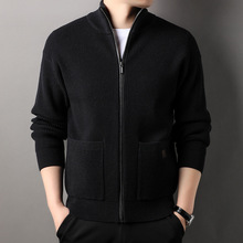 男士外套纯羊毛开衫男秋冬中年加厚翻领时尚针织衫毛衣拉链外套潮