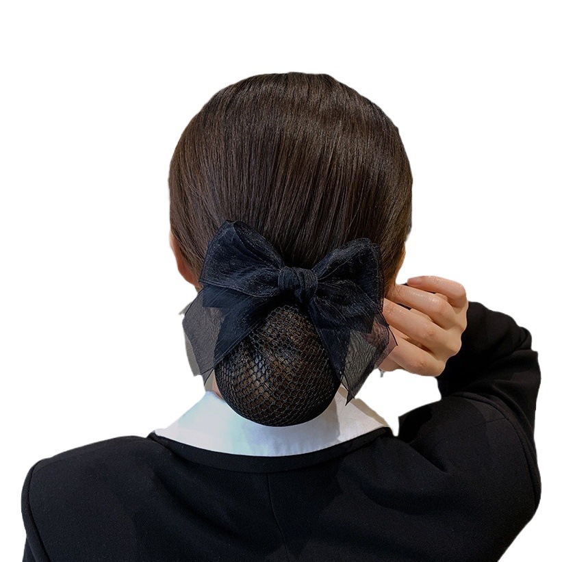 Bank Professional Female Hair Clip Nurse Hair Net Bag Work Hair Net Korean Silk Yarn Elegant Bow Hair Accessories