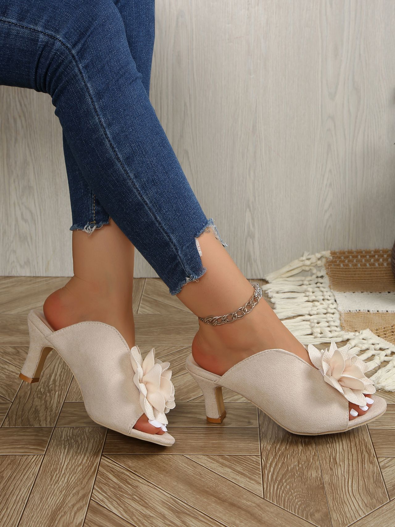 Women's Plus Size Floral Mid Heel Sandals European Style Fabric Chunky Peep Toe_vogvips.com