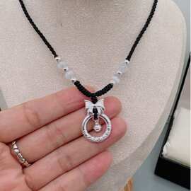 足银999在逃公主蝴蝶结项链吊坠编织绳实心祥云平安扣情人节礼物