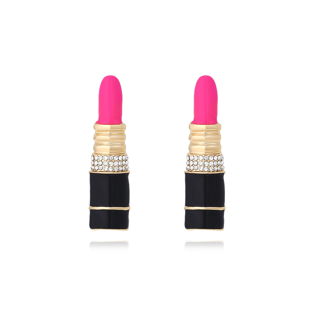 1 Paar Neuheit Lippenstift Emaille Legierung Strasssteine Ohrstecker display picture 2