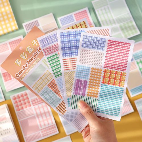 Candy Magic House Series Handbook Sticker Set Creative Cute Plaid Stickers DIY Material Wholesale