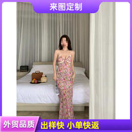 可加刺绣印花纯欲蕾丝边碎花吊带连衣裙女夏度假风海边沙