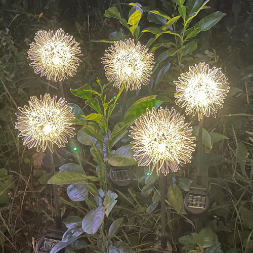 LED solar aluminum wire dandelion ground spike outdoor waterproof light aluminum wire ball lamp courtyard garden lawn lamp 