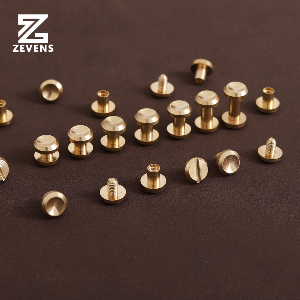 Concave I-shaped nails, pure brass belt screws, face diameter 10mm, handmade DIY wallet brass hardware accessories