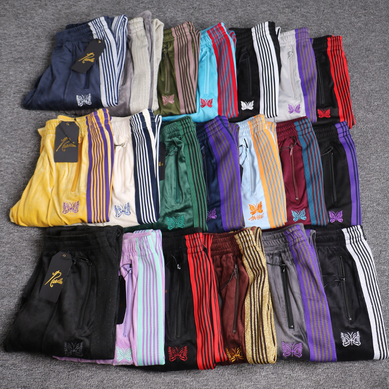 Needles Track Butterfly Velvet Casual Sports Pants High Street Velvet Loose Straight Pants Men's Pants