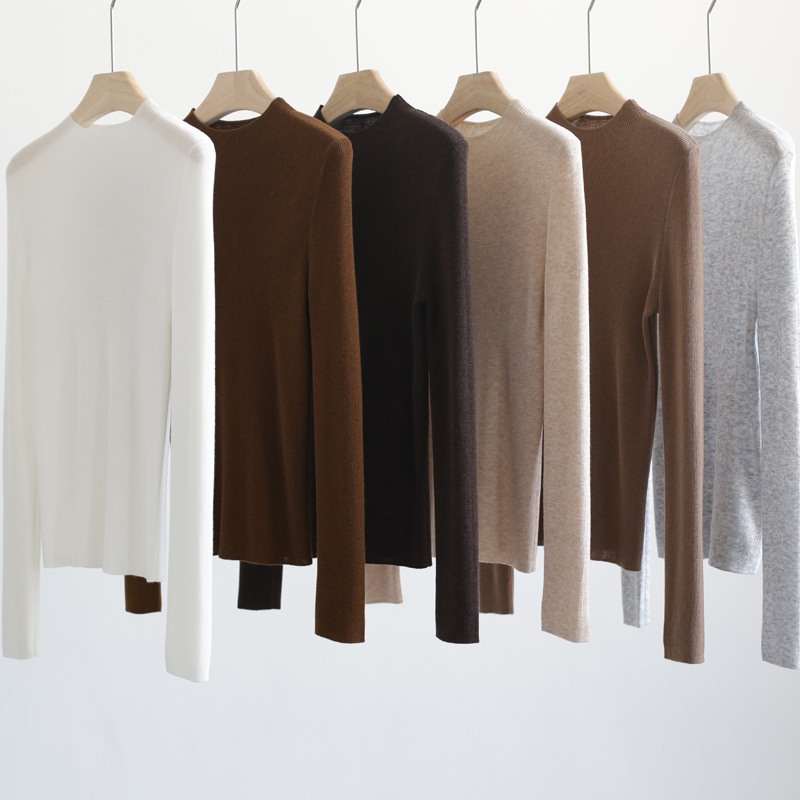 Autumn and Winter 19 Color King Fried Cost-effective Half-high Collar Knitted Sweater Slim-fit Slim-fit Base Thin Pullover Solid Color Inner Top