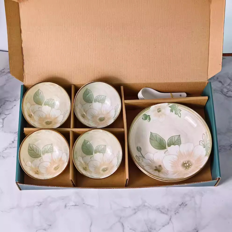 Simple Camellia Ceramic Bowl and Plate Tableware Gift Box Set Creative Gift Box Welfare Gift Advertising Promotion Souvenir Gift