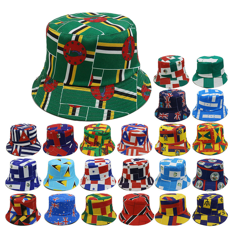 Cross-Border Amazon Temu Summer Basin Hat Sports Football Basketball Game World Flag Printed Fisherman Hat Export