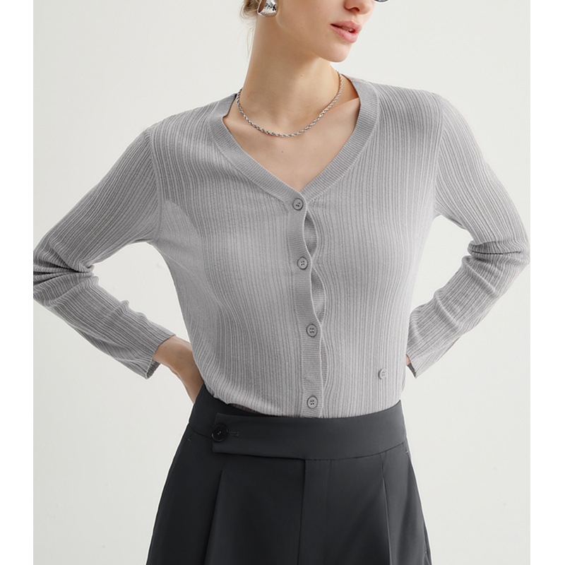[Mai*Order] Cool Summer Knitwear Cardigan Gray Knitwear Women's Summer New Style 2025 Elegant Top