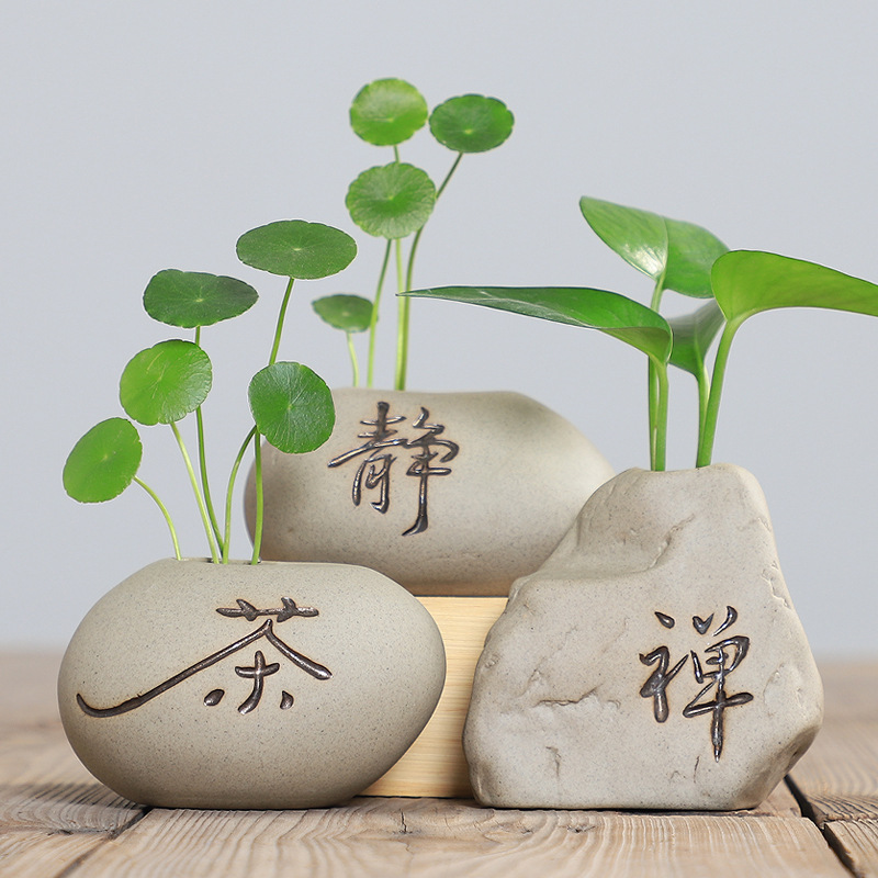 Stoneware ceramic hydroponic small flower pot flower vase artistic antique shelf tea set small decoration fish tank landscape