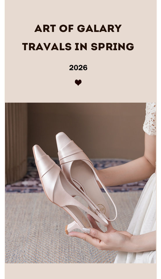 Sandal nữ bít mũi hở gót vải satin mũi vuông gót thấp thanh lịch — Màu bạc, Màu hồng nhạt, Màu trắng ngà chi tiết 4