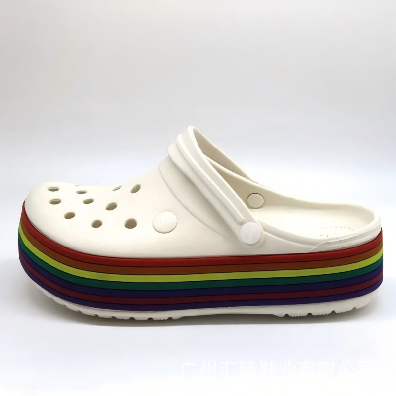 Zapatos de cañón para mujeres con base gruesa Carobán verano nuevo arco iris anti-deslizante con base suave zapatillas de playa transpirables