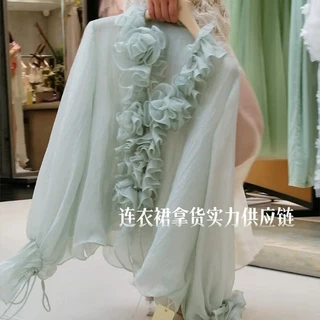 2723#CHAO级推荐~薄荷绿超重工花朵衬衫女深圳南油高端轻奢上衣
