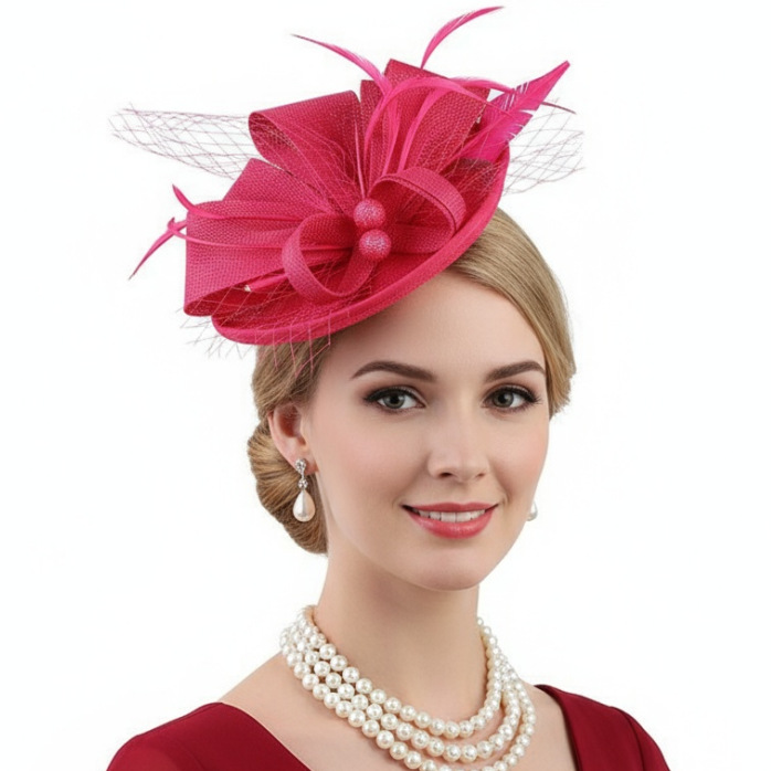 New Creative Handmade Hair Accessories, Prom Hair Accessories, Retro Elegant Feather Horse Racing Hat, Hemp British Headdress