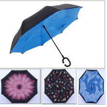 厂家广告礼品伞LOGO手开反向伞免持C型双层雨伞可站立反向汽车伞