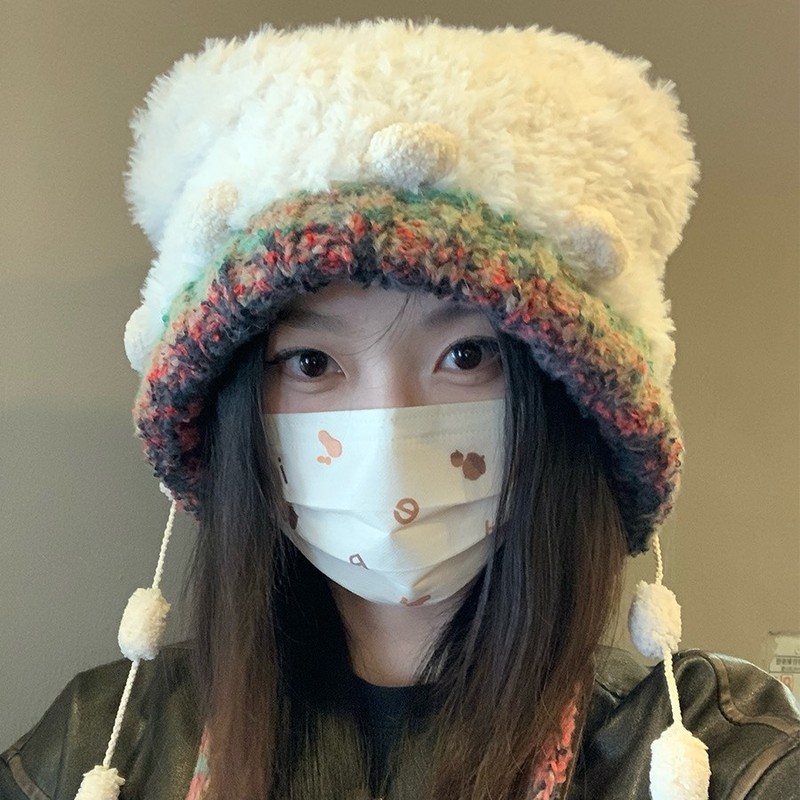 日系保暖小熊毛绒帽2025冬爆款可爱风加厚时尚显脸小套头针织帽子|undefined