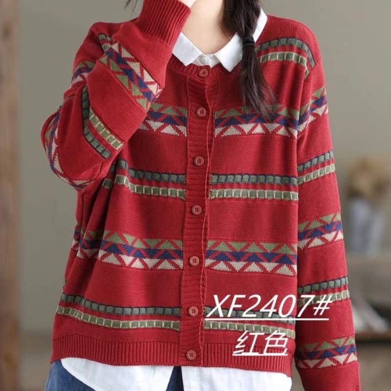 春季新款圆领针织衫上衣女宽松短款长袖毛衣外套休闲显瘦棉线开衫|undefined