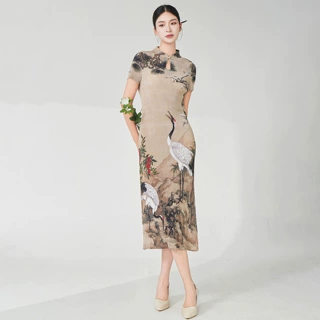 改良版旗袍中式风韵味气质优雅复古印花开叉高级感绝美三宅连衣裙