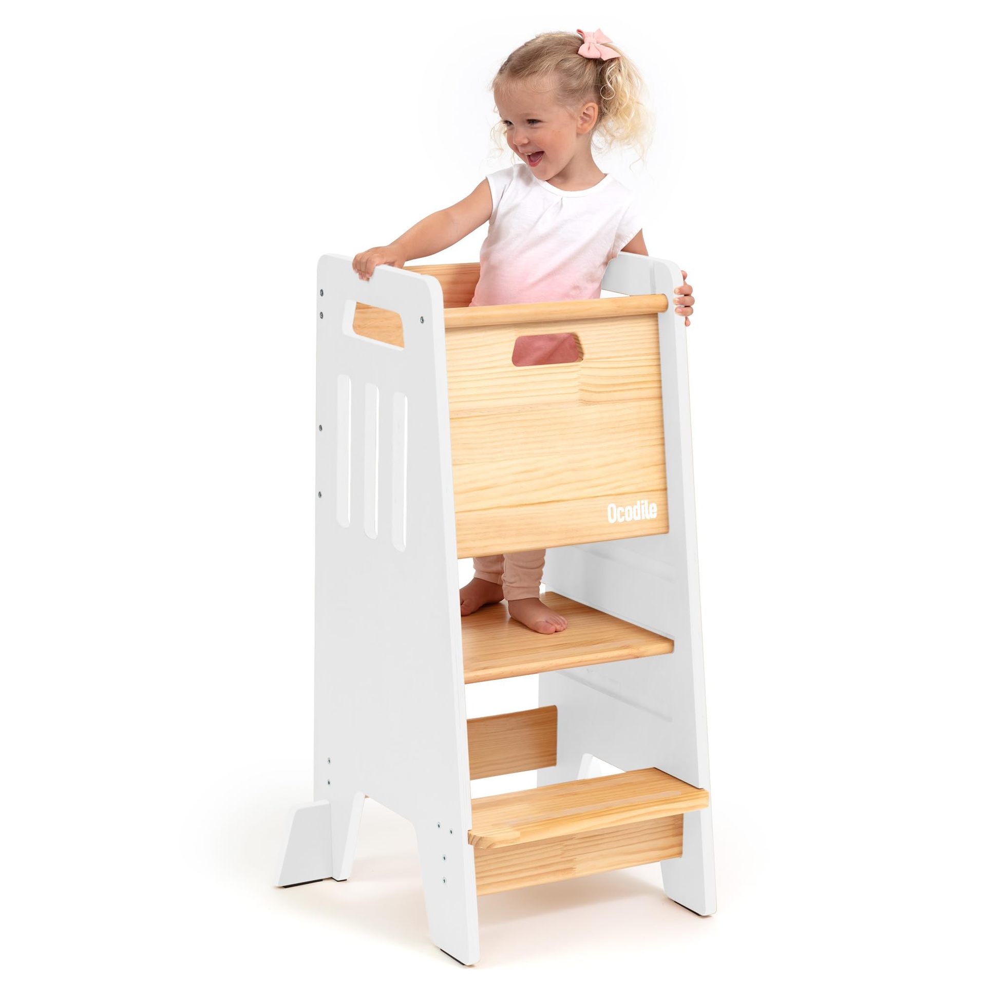 Taburete de baño para niños, taburete para bebés, escalones de lavado de manos, taburete de pies con pasamanos, torre de aprendizaje anti-rollback, madera image 6