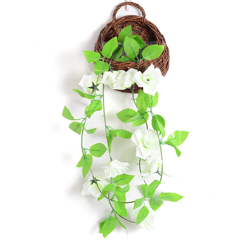 Artificial Rosa ratán vid colgante de pared Flor de seda decoración de la boda flor de cerezo ratán flor falsa herradura Planta artificial