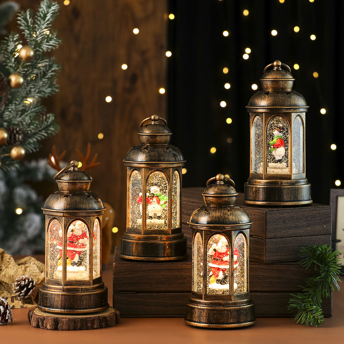 Decoraciones navideñas Caja de música luminosa de Santa Claus Lámpara de aceite grande Lámpara de viento de Navidad Regalo de mesa de barra