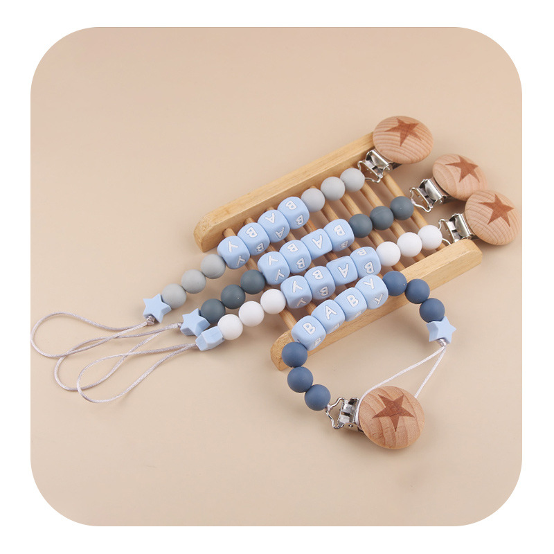 Productos para bebés creativos juguetes planetas de beech chupeta clips DIY nombre bebé silicona perlas chupeta cadena anti-caída cadena