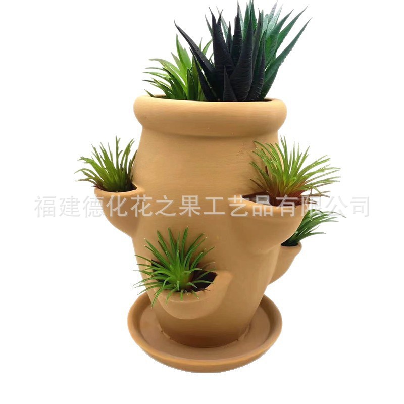 Cross-border red pottery porous succulent flower pot low temperature ceramic clay breathable green plant micro landscape garden bonsai with tray