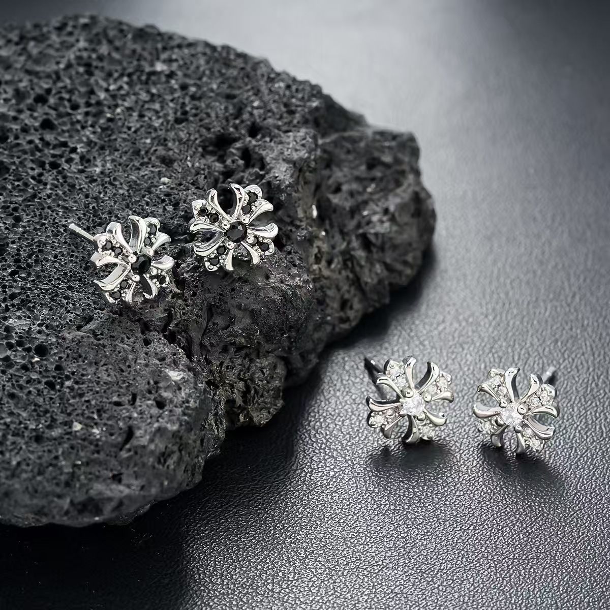 Cross Iris Flower Earrings, Light Luxury and High-End Fashion Earrings, Unisex Style, Simple Cross Earrings