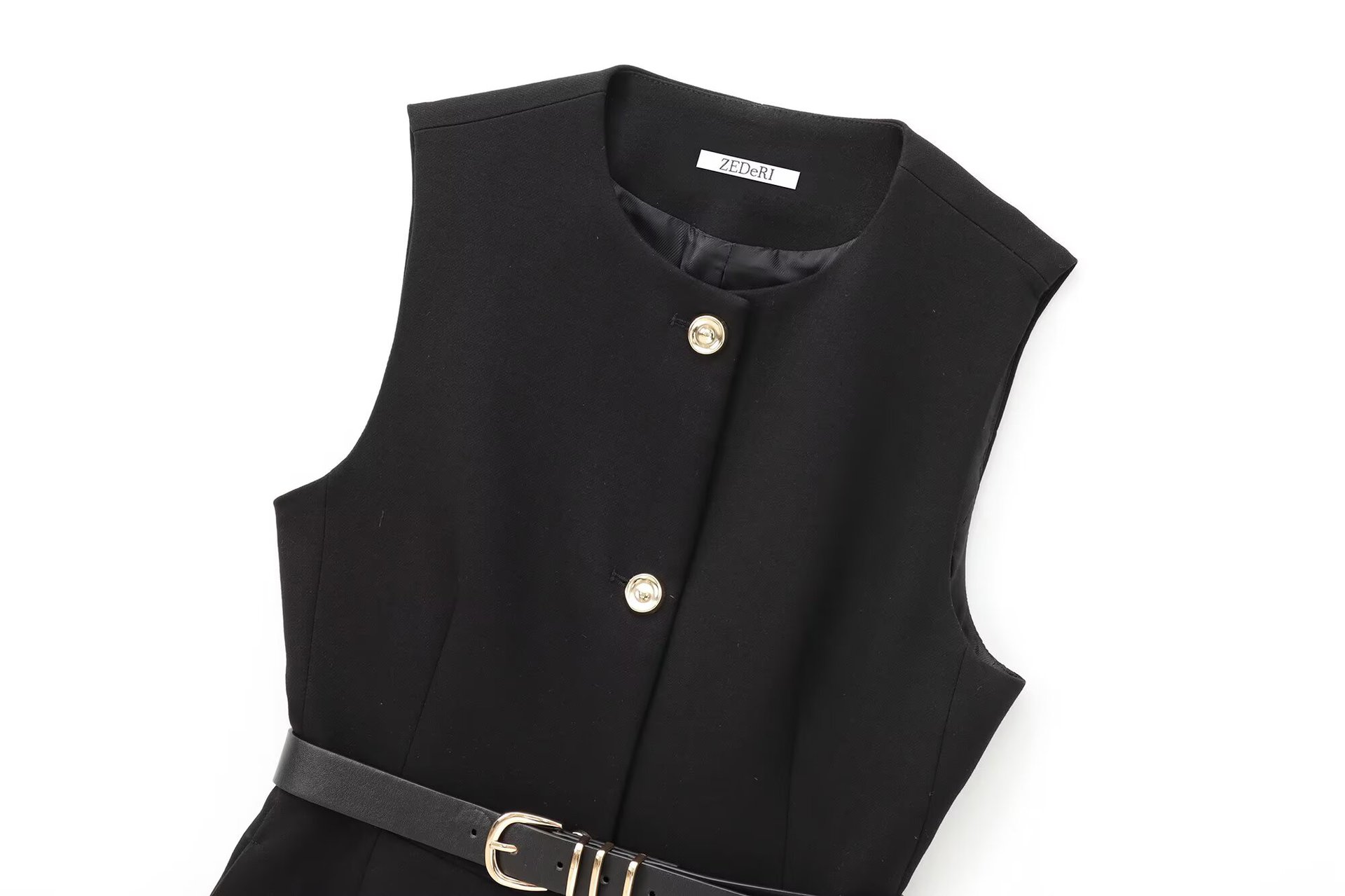 Women's Sleeveless Vest Round Neck Top With Waistband American Style Spring New Collection Regular Polyester_ecoleips.com