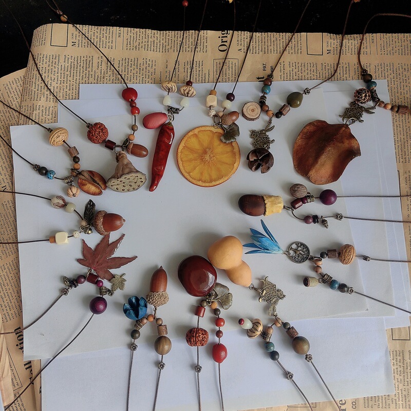 Original Plant Fruit Necklace, Acorn Shell, Childlike Retro Long Ethnic Style Artistic Chinese Medicine Layered Sweater Chain