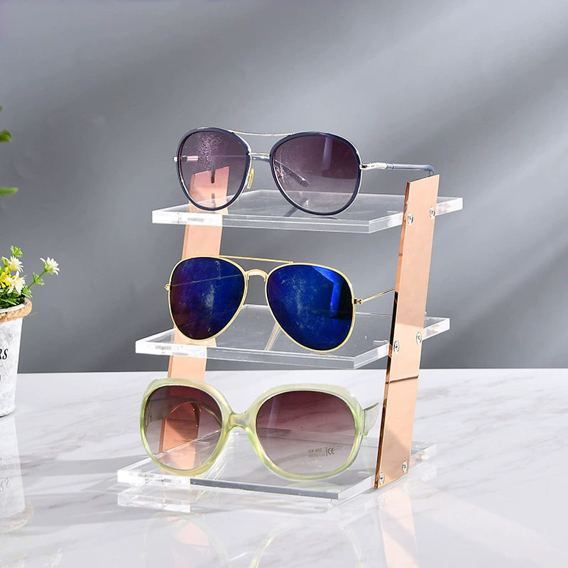 High-end transparent acrylic glasses, stand stainless steel, storage system solar-powered, sunglasses