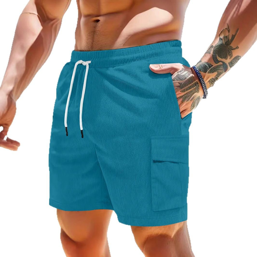Pantalones cortos de ropa de trabajo para hombres transfronterizos nuevos pana de color sólido en verano pantalones cortos casuales de bolsillo múltiple para hombres simples