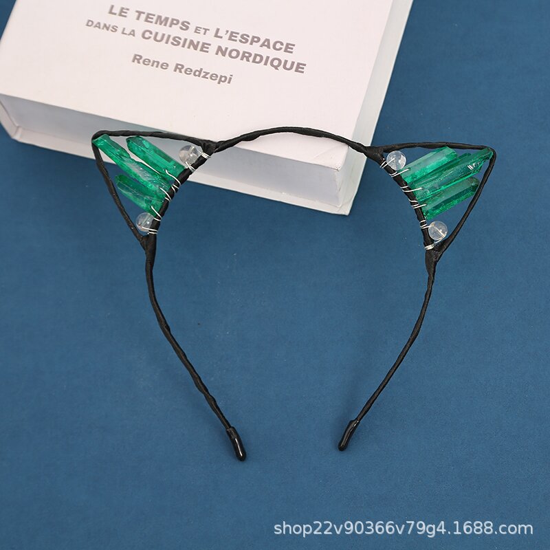 Orejas de gato diadema cristal natural Amazon Venta caliente chapado color accesorios para el cabello hecho a mano fiesta