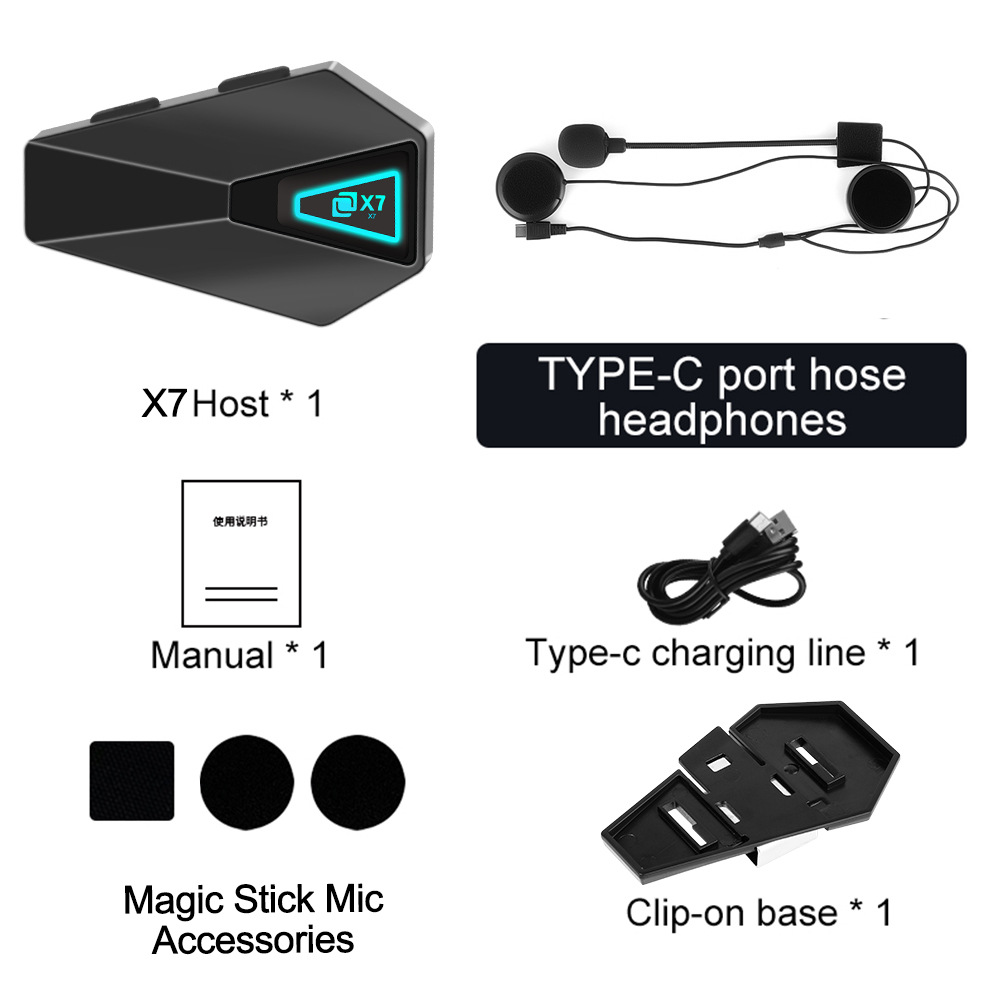 X7-Cyber ​​Motorcycle Helmet Headset Waterproof Wireless Bluetooth Music Headset Cycling Motorcycle Hands-Free Call