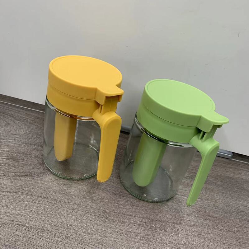 食品级高端厨房耐热玻璃盐罐翻盖设计一体式勺盖密封防潮坚固耐用|undefined