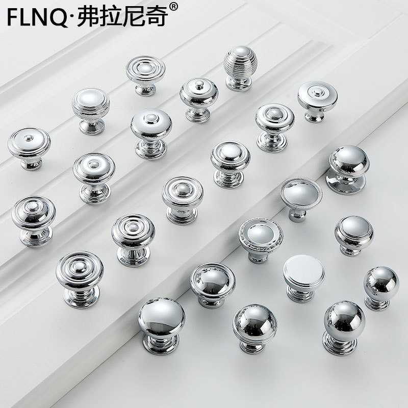 新款法式亮銀單孔純銅拉手簡約圓形衣櫃櫥櫃全銅實心櫃門抽屜把手