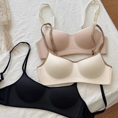 胸が小さい女性向けのクロスボーダー夏用薄手コントラストカラーシームレスブラ、胸が大きく見える、プッシュアップ薄型ノンワイヤーブラ