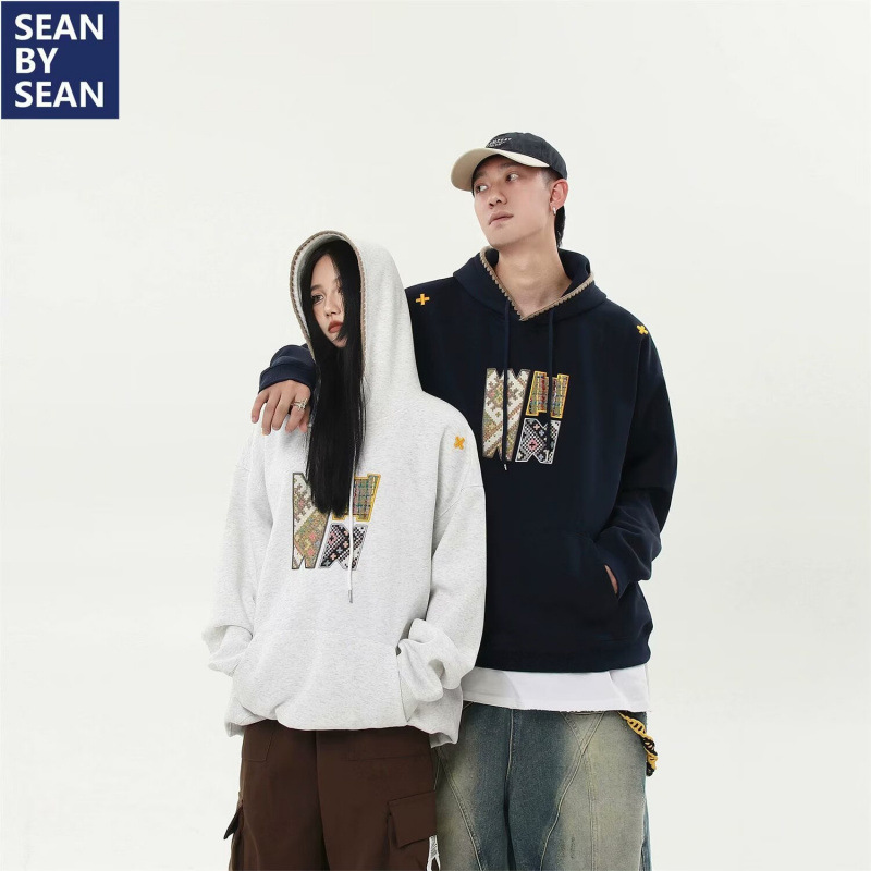 Grey hooded sweatshirt for men, autumn, American high street style, heavyweight, youthful and cool, couple's outfit, jacket