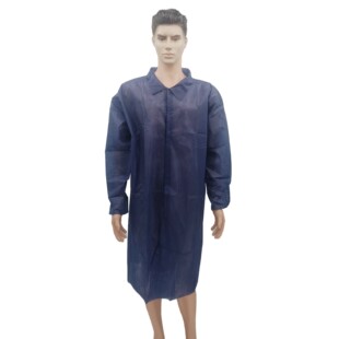 Factory Supply Disposable Non-woven Velcro Lab Coatvelco Work Clothes Visiting Clothes Dark Blue Coat