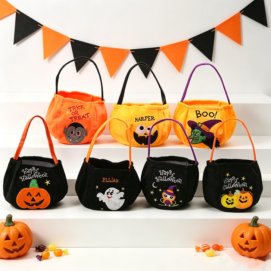 Bolsas de calabaza de mano bordadas transfronterizas de Halloween brujas fantasmas búhos bolsas de azúcar decoración de espectáculo de baile infantil
