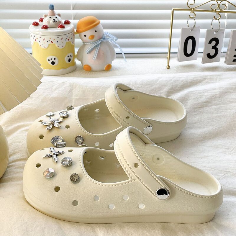 【Looks Great in Photos】Sweet and Cool Galaxy Diamond Floral Closed-Toe Slippers Y2K Millennium Hot Girl Eva Versatile Summer Sandals for Women